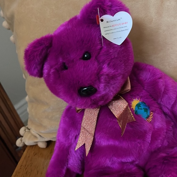 Beanie Baby/Buddy Plush Fuchsia Millenium Bear with Tag - Picture 2 of 7